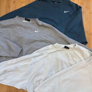 Nike Crewneck Sweatshirts in Teal, Gray, and Pale Blue